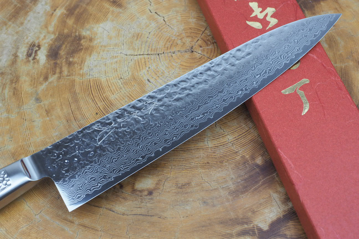 Sakai Jikko "Never Stain" Gyuto SG2 Powdered High Speed Steel Damascus with Hammered Finish (21cm/24cm)