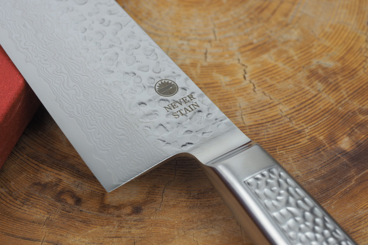 Sakai Jikko "Never Stain" Gyuto SG2 Powdered High Speed Steel Damascus with Hammered Finish (21cm/24cm)