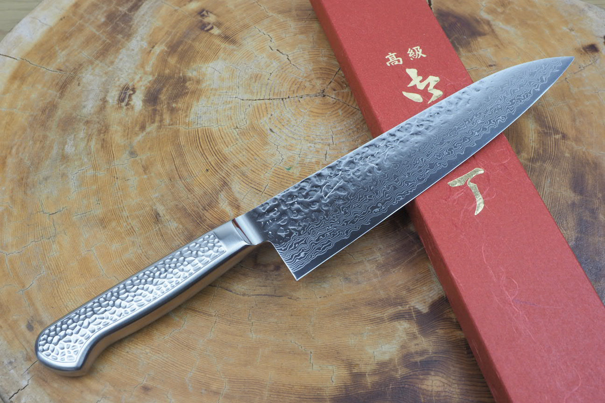 Sakai Jikko "Never Stain" Gyuto SG2 Powdered High Speed Steel Damascus with Hammered Finish (21cm/24cm)