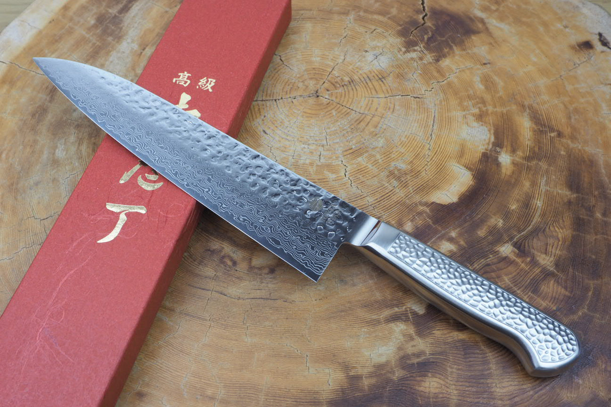 Sakai Jikko "Never Stain" Gyuto SG2 Powdered High Speed Steel Damascus with Hammered Finish (21cm/24cm)