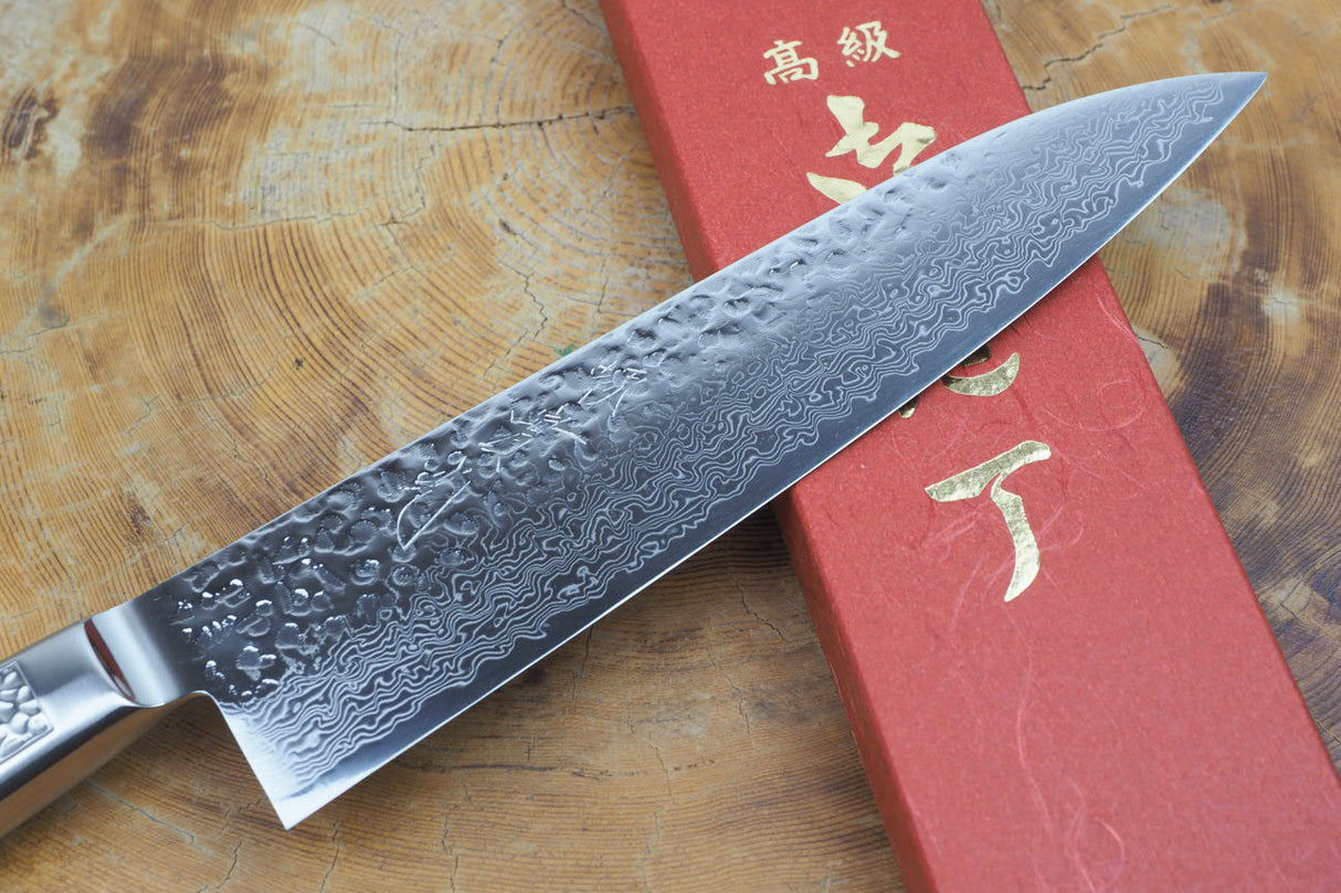 Sakai Jikko "Never Stain" Gyuto SG2 Powdered High Speed Steel Damascus with Hammered Finish (21cm/24cm)