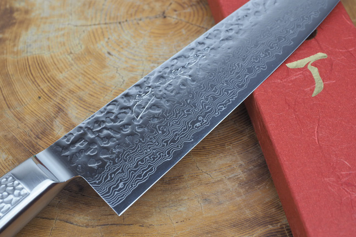 Sakai Jikko "Never Stain" Gyuto SG2 Powdered High Speed Steel Damascus with Hammered Finish (21cm/24cm)