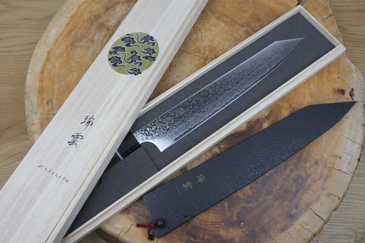 Seki Kanetsugu - Zuiun Sujihiki (carving/slicer) SG2 High Speed Powdered Steel Kiritsuke (K-tip) 24cm (custom sheath included)