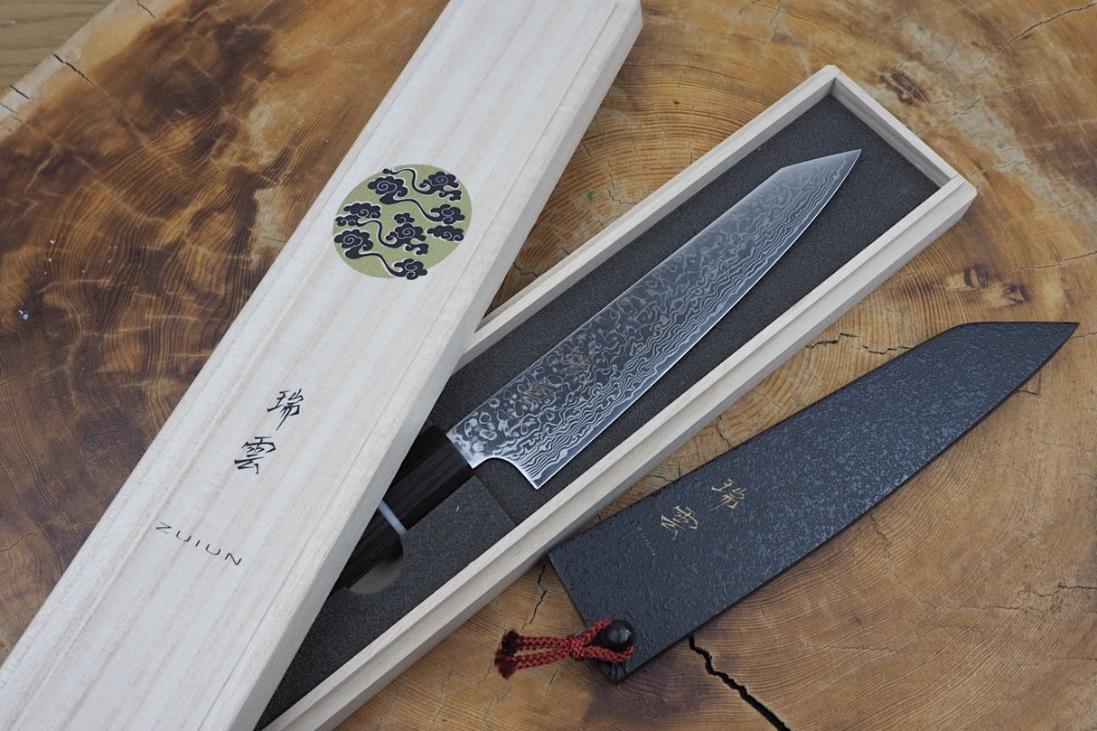 Seki Kanetsugu - Zuiun Petty SG2 High Speed Powdered Steel Kiritsuke (K-tip) 15cm (custom sheath included)