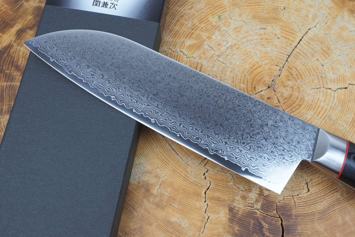 Seki Kanetsugu - Saiun Santoku VG10 Damascus with Micarta handle 17cm