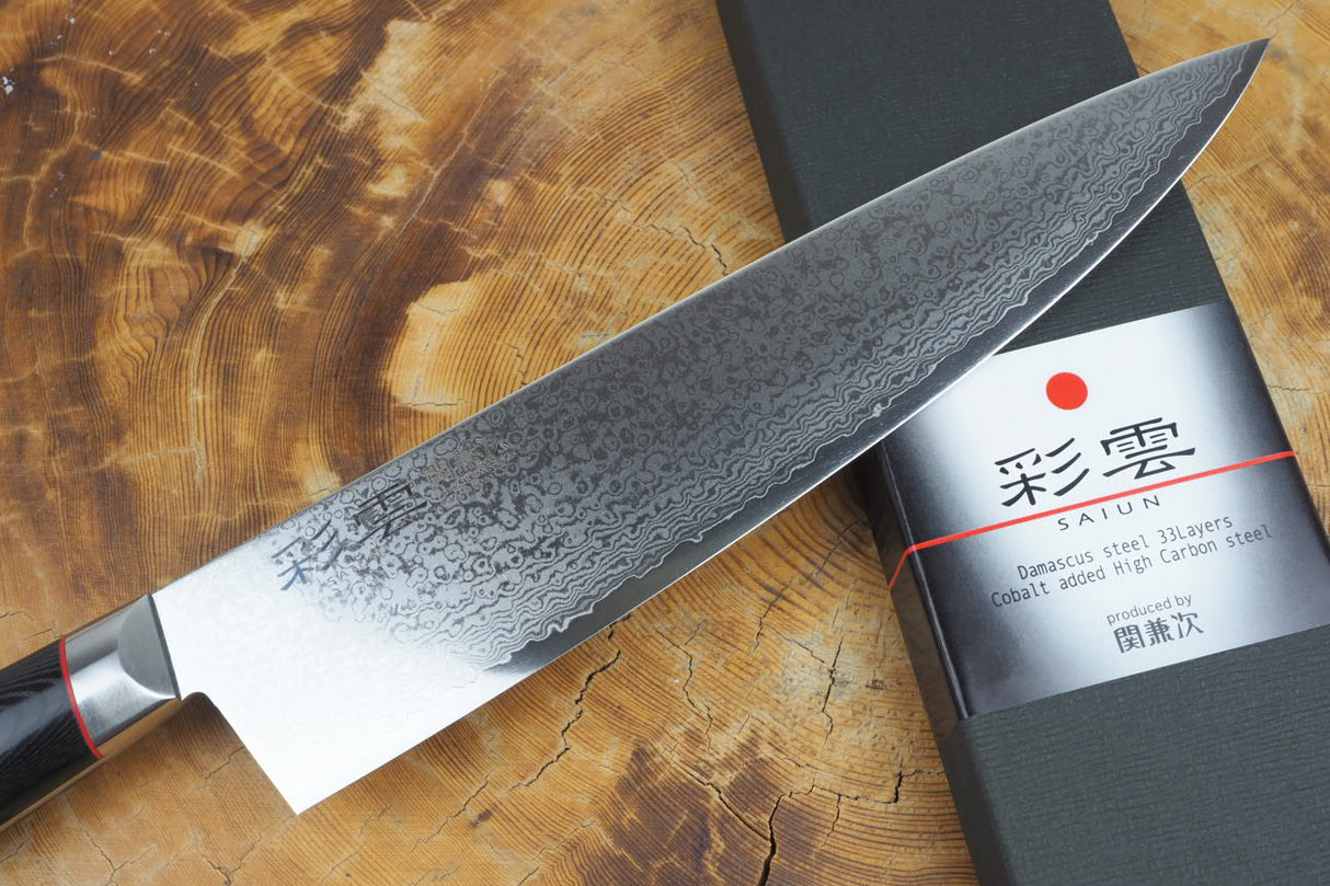 Seki Kanetsugu - Saiun Gyuto VG10 Damascus with Micarta handle 20cm/23cm