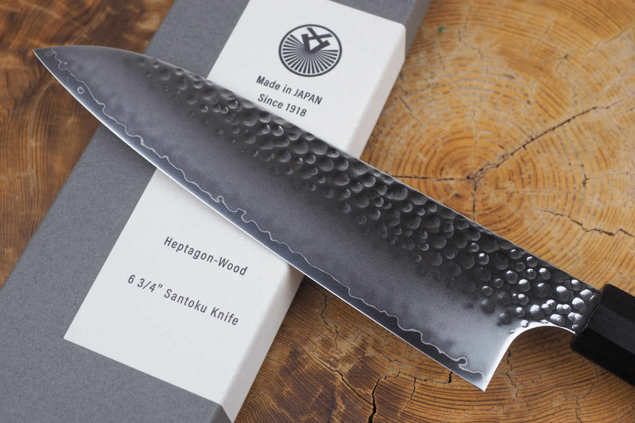 Seki Kanetsugu - Heptagon Wood Santoku Knife VG10 Steel hammered