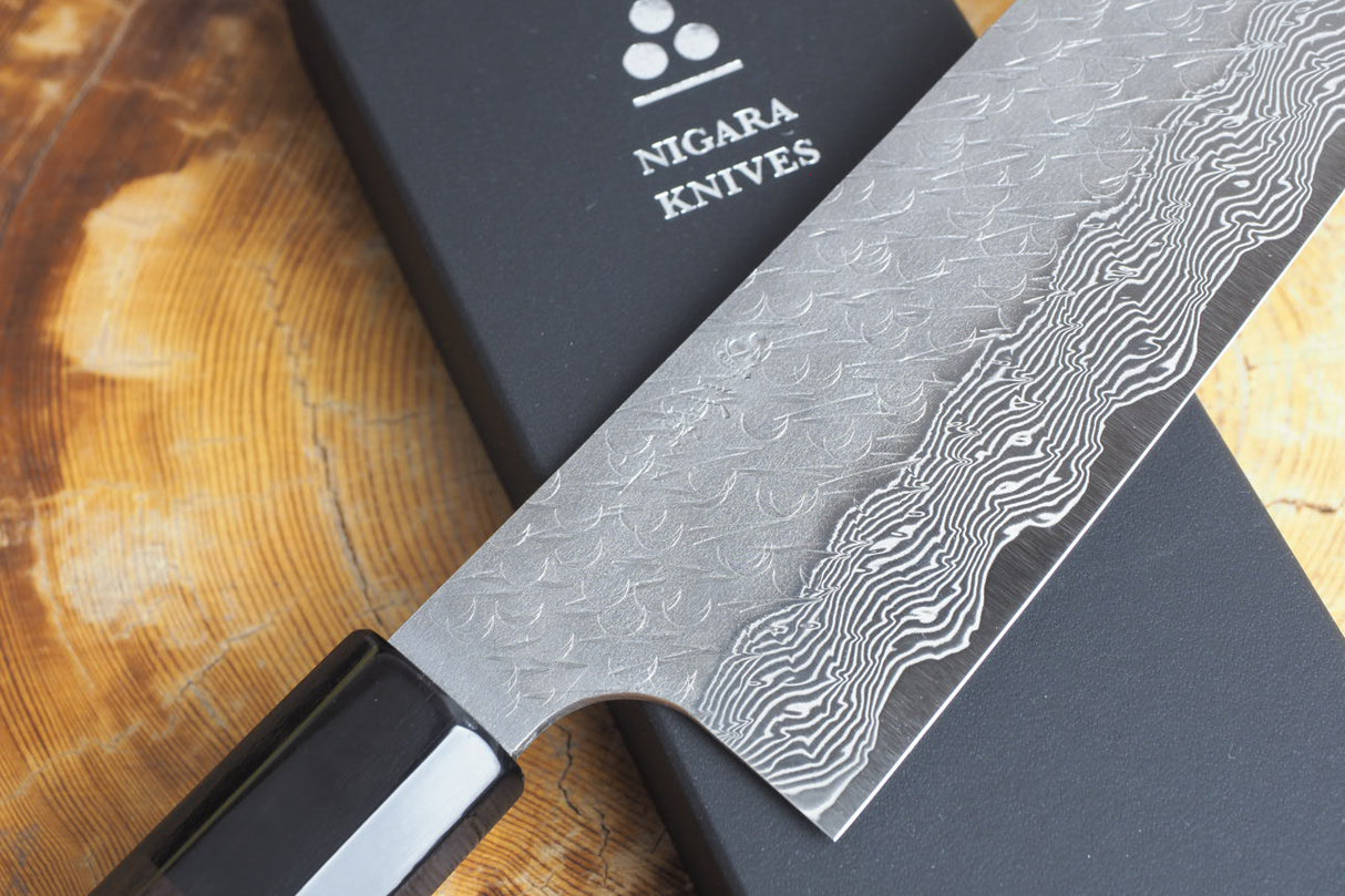 Nigara Hamono - SPG Strix Damascus Gyuto (Chef's Knife) 21cm with Evony Handle