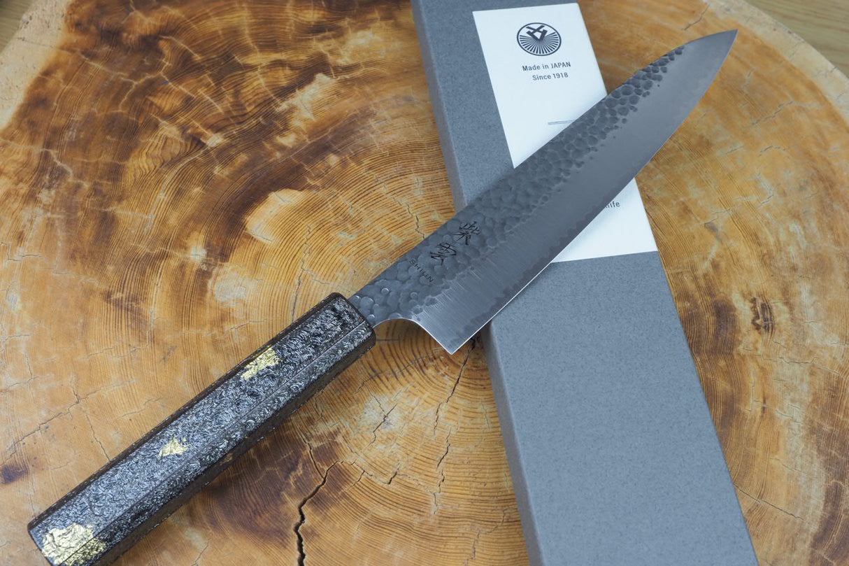 Seki Kanetsugu - Shiun Gyuto Chef's Knife 20cm VG10 Steel with Gold Leaf on Silver Lacquer Oak Handle