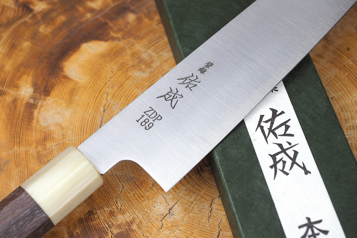 Sukenari ZDP189 Powdered High Speed Steel Kiritsuke (K-tip) Gyuto Chef's knife 21cm with Rosewood & Buffalo Horn Handle