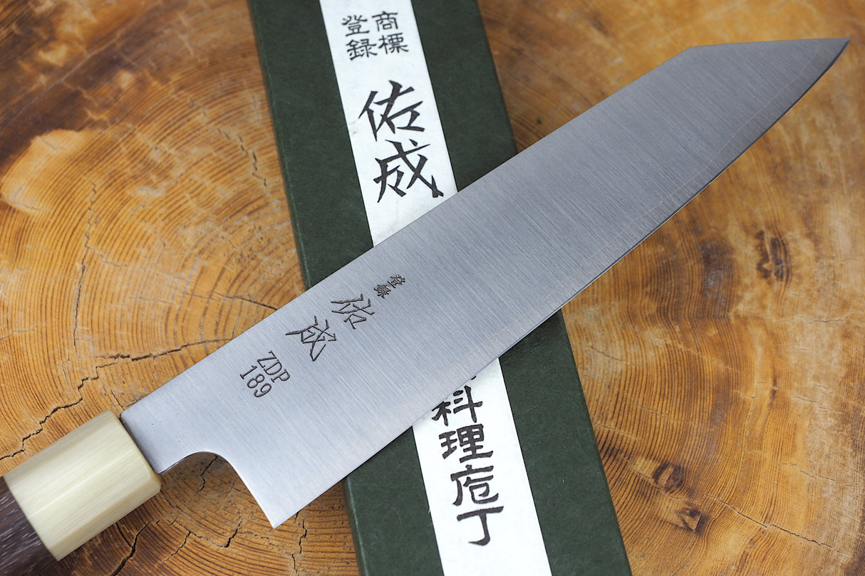 Sukenari ZDP189 Powdered High Speed Steel Kiritsuke (K-tip) Gyuto Chef's knife 21cm with Rosewood & Buffalo Horn Handle