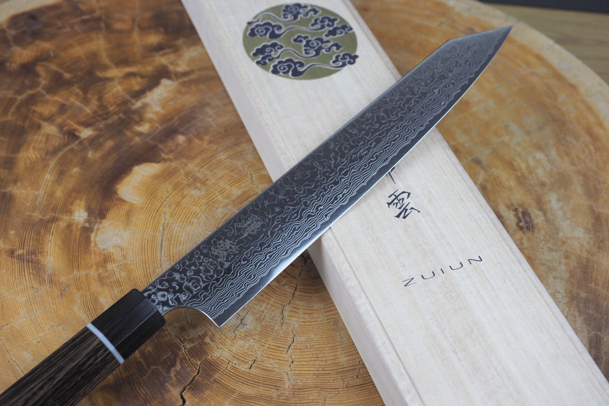 Seki Kanetsugu - Zuiun Sujihiki (carving/slicer) SG2 High Speed Powdered Steel Kiritsuke (K-tip) 24cm (custom sheath included)