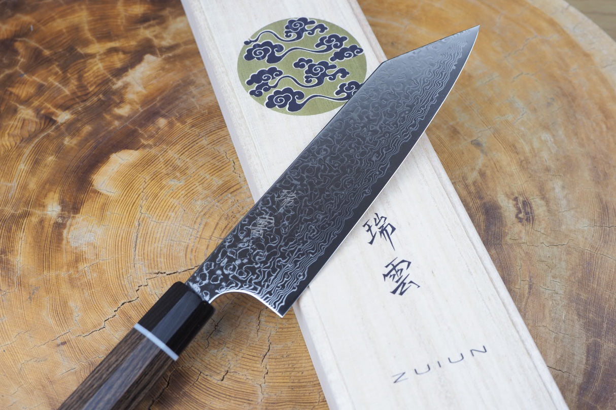 Seki Kanetsugu - Zuiun Santoku SG2 High Speed Powdered Steel Kiritsuke (K-tip) 18cm (custom sheath included)