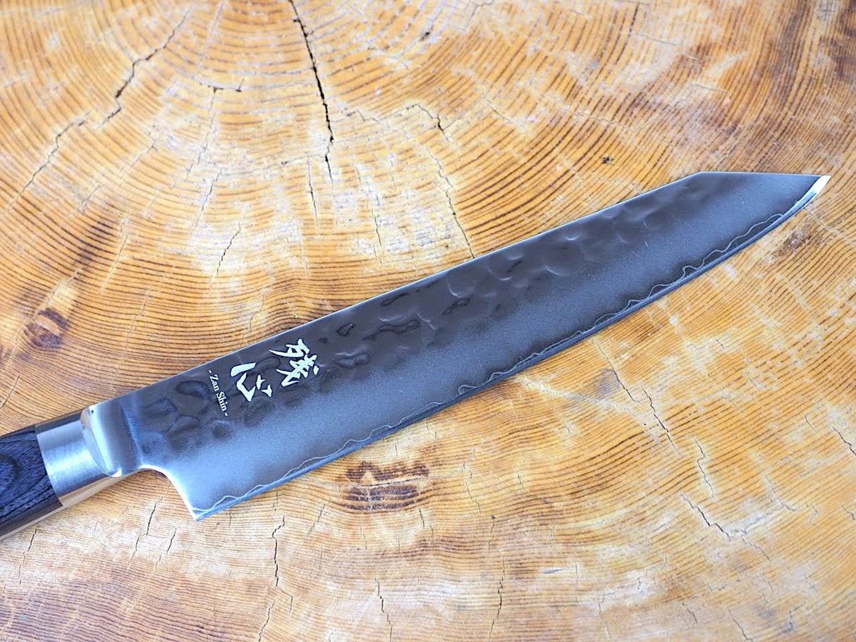 残心 Zan Shin AO (from Seki) - AUS10 Steel Kiritsuke (K-tip) Hammered Finish Petty Knife Navy Pakkawood Handle 13.5cm