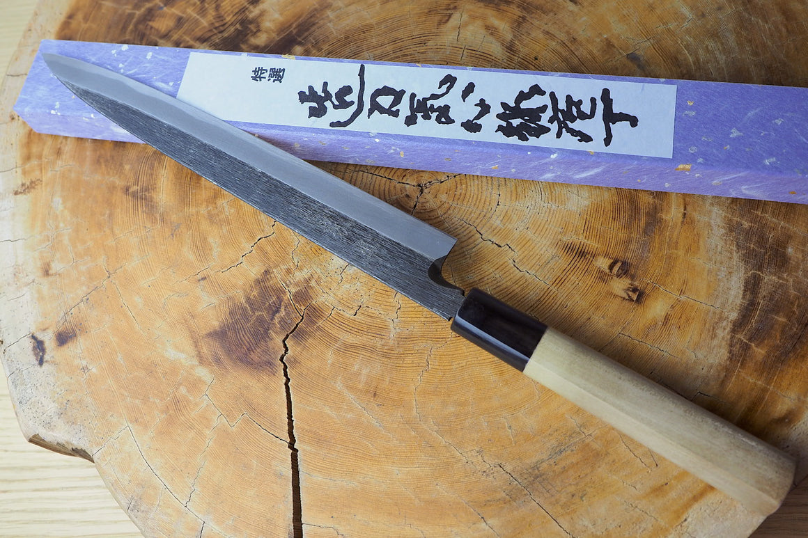 Toshu Giken - Kurouchi Yanagiba Sashimi Knife 21cm/24cm/27cm White-1 Steel with Magnolia & Buffalo Horn Handle
