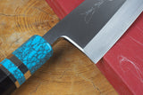 Sakai Jikko "Shikou" Ginsan Silver-3 Steel Kiritsuke(K-tip)Deba Knife  with Ebony and Turquoise-Colour handle (15cm)