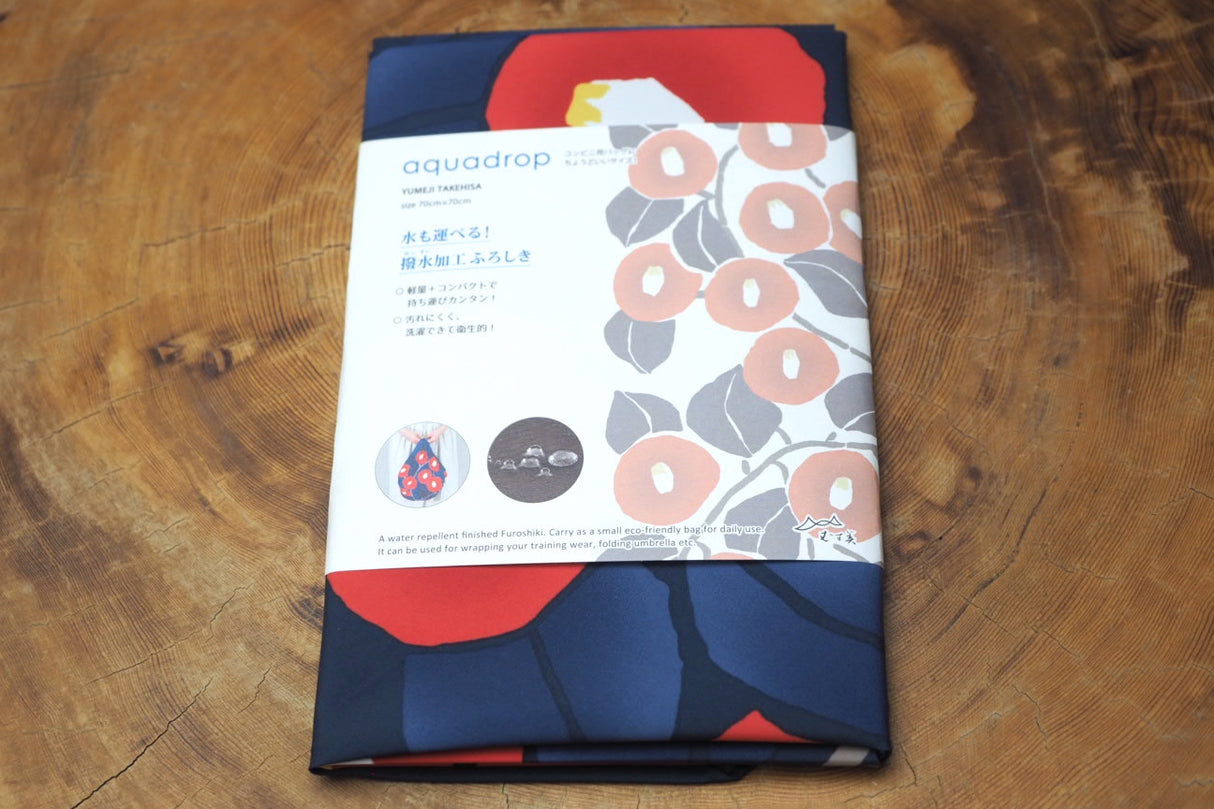 "Furoshiki" Wrapping Cloth - YUMEJI Water-Repellent Camellia Dark Navy (70cm x70cm)