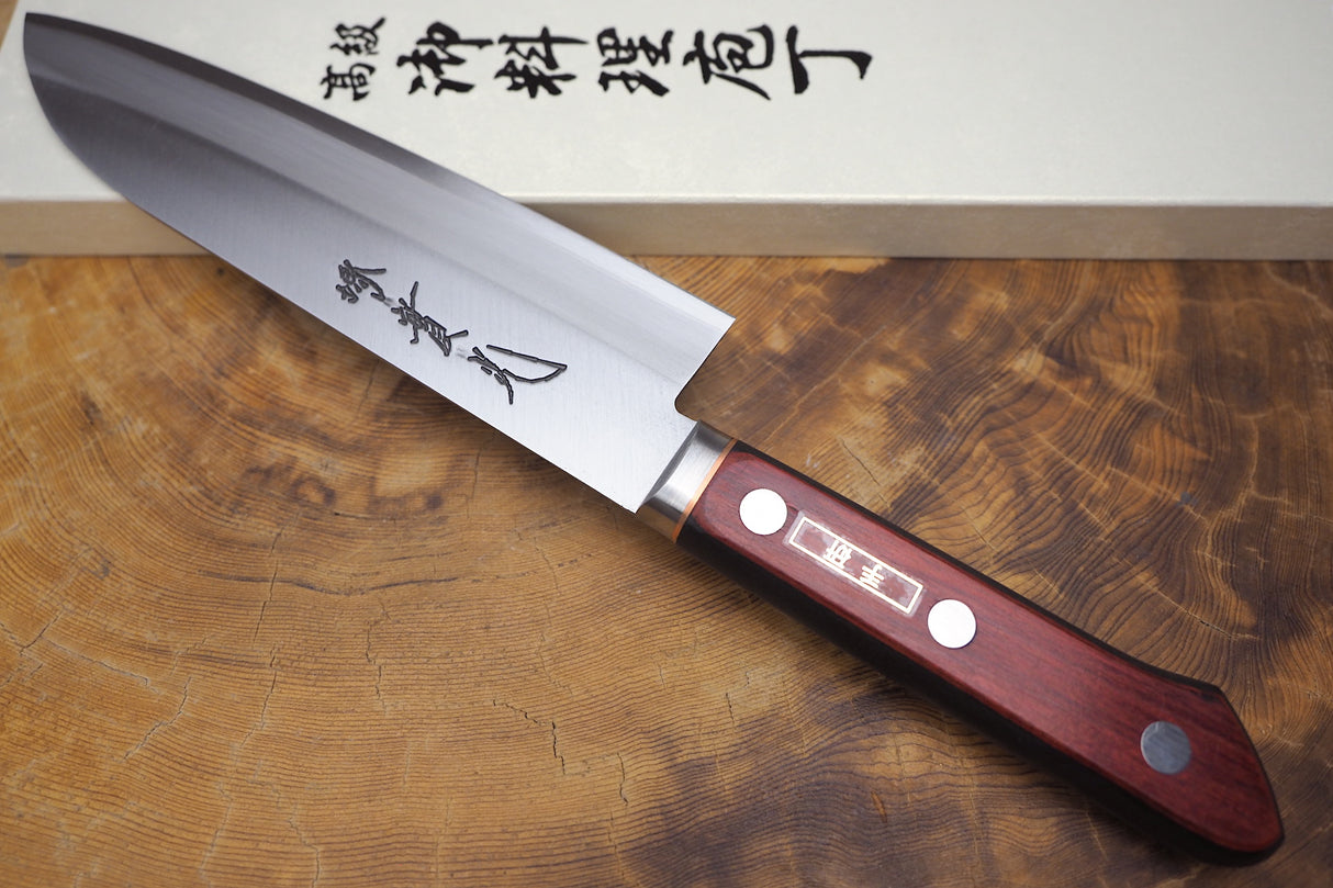 Sakai Jikko CT770 Blue Super Steel Santoku Knife with Red Plywood handle (16.5cm)