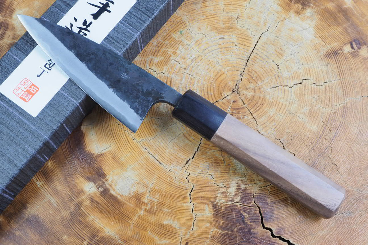 Ishizuchi (from Tosa) - Blue-2 Carbon Steel Kurouchi Ajikiri Knife (10.5cm)