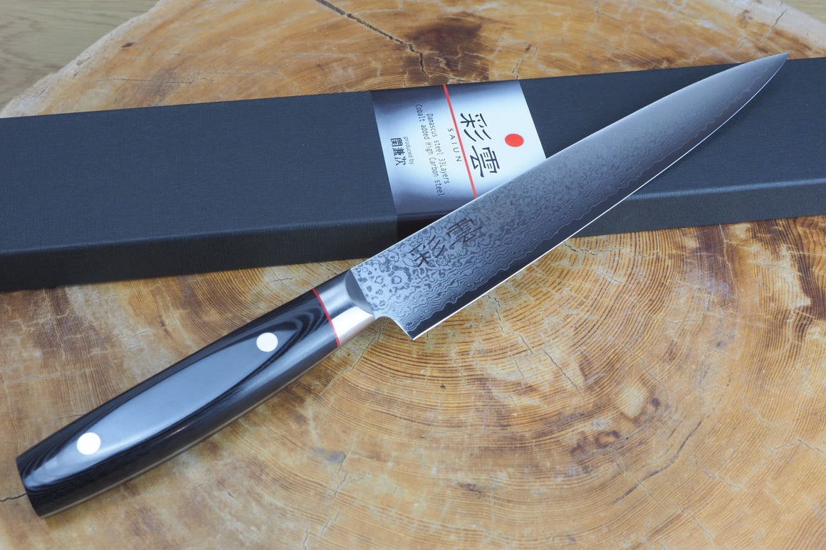 Seki Kanetsugu - Saiun Sujihiki (carving/slicer) VG10 Damascus with Micarta handle 21cm