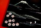 Raden Lacquer Interior Art Panel - Mt.Fuji and Cherry Blossoms (30x30x2cm)