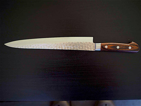 Sakai Jikko "Sujihiki" Slicer/Carving Knife Damascus with hammered finish (24cm)-1