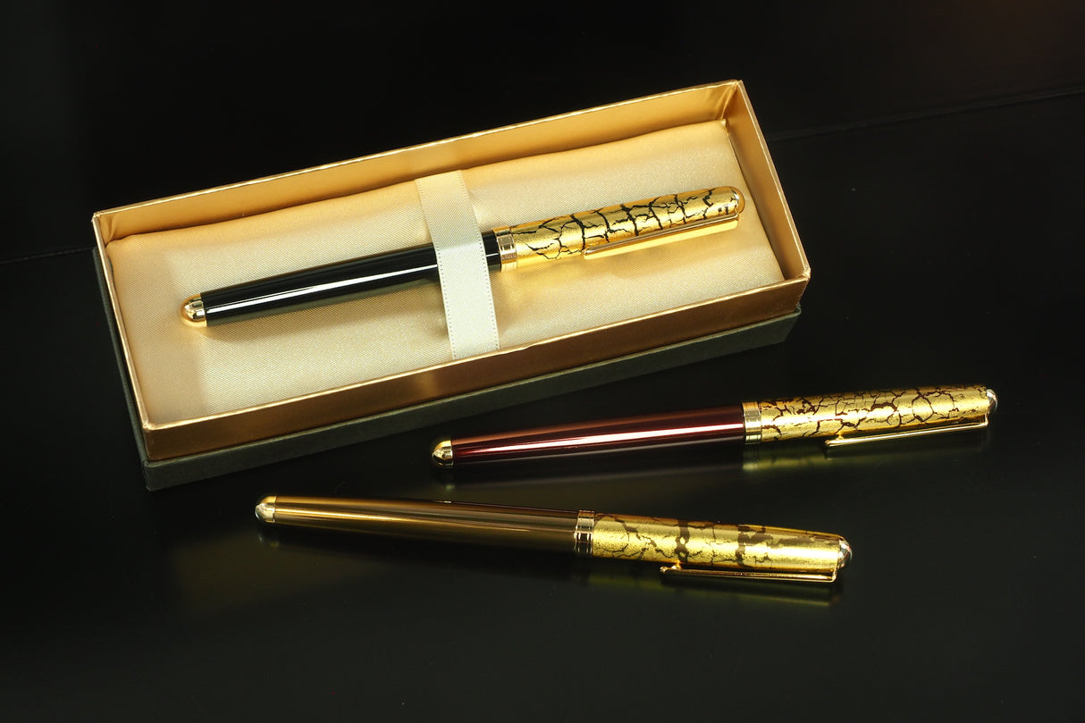 Ballpoint Pen with Gold Crazing Pattern (Black/Brown/Wine red)