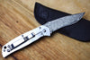 Folding Knife - Gentleman Knife Black GS Pattern Damascus VG10 Steel with Stainless Handle (Leather sheath included)