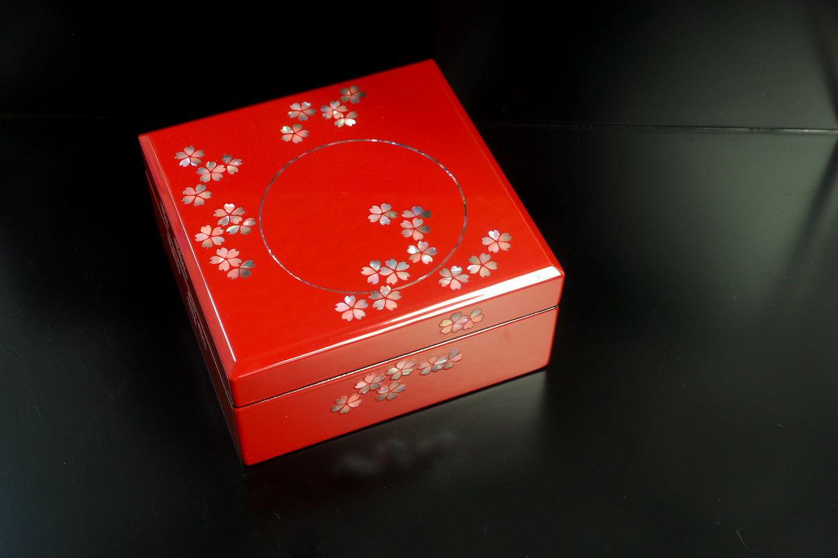 Raden Lacquer Jewel Box - Cherry Blossom Pattern (red) (13.3x13.3x6.3cm)