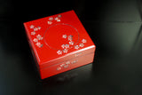 Raden Lacquer Jewel Box - Cherry Blossom Pattern (red) (13.3x13.3x6.3cm)