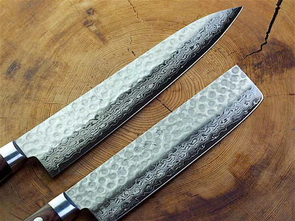 2 Knife Set: Jikko VG10 Damascus Gyuto (21cm) and Nakiri (16cm)