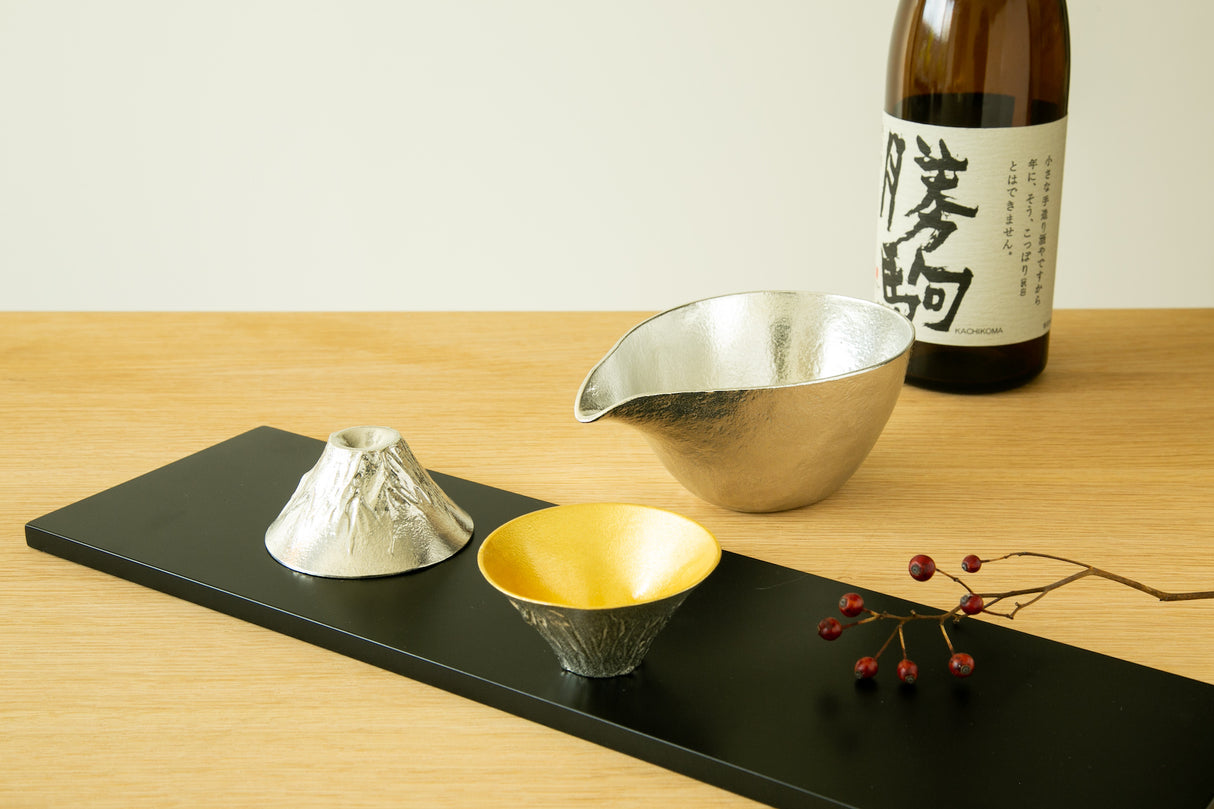 Nousaku - Mt.Fuji Sake Cup Gift Set (Silver outer - Silver inner & Silver outer - Gold inner)