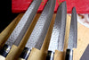 4 Knife Set: Jikko VG10 Damascus Wa-Sujihiki (24cm), Wa-Gyuto (24cm), Wa-Santoku (18cm) and Wa-Petty (15cm)