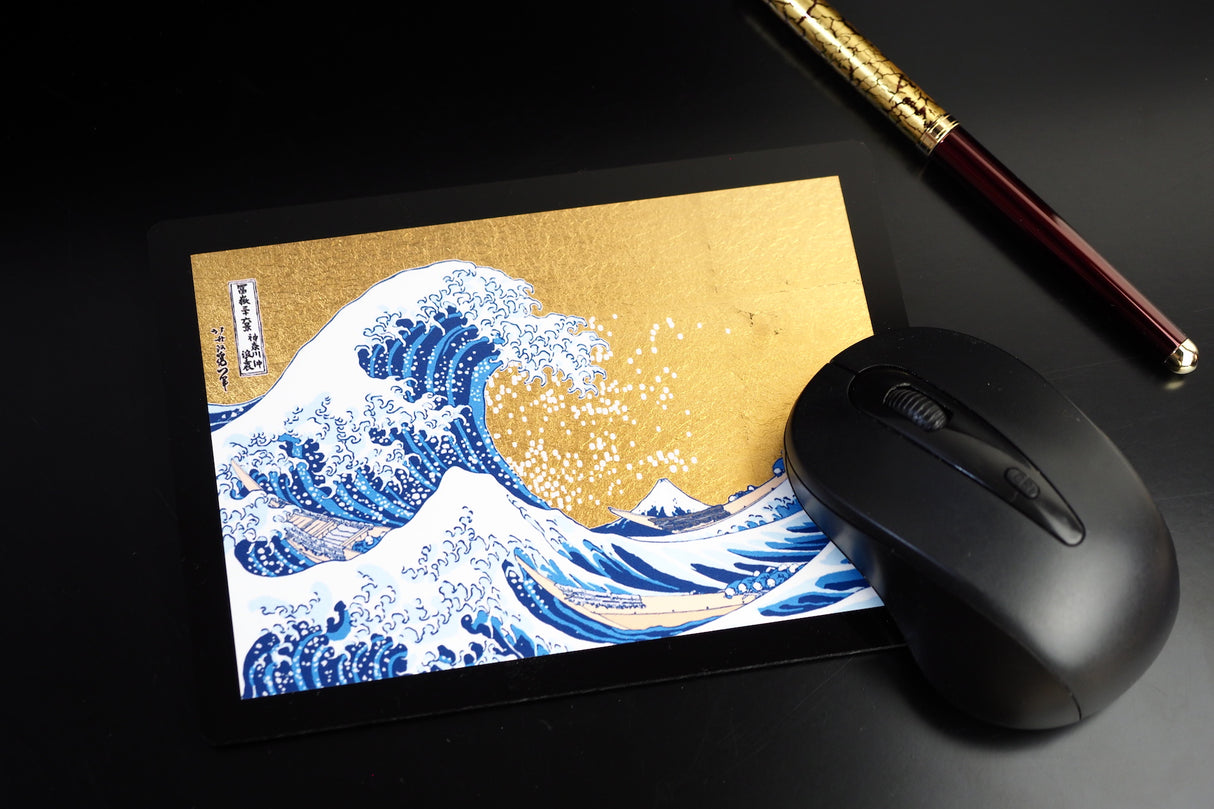 Gold Leaf Mousepad - Ukiyoe Blue Wave (16.7cm x 12cm)