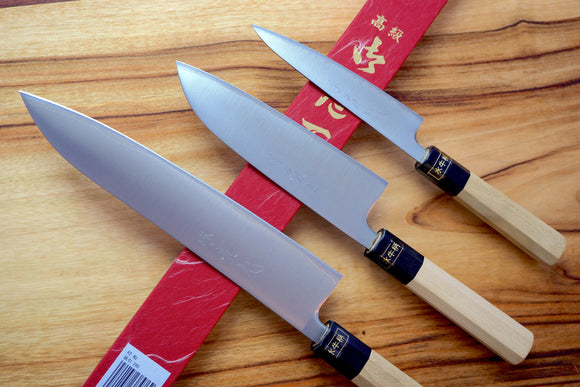 3 Knife Set: Jikko R2 Powdered High Speed Steel knives (Petty 13.5cm/Santoku 16.5cm/Gyuto 24cm)