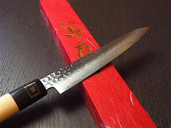 Sakai Jikko "Wa-Gyuto" Chef's Knife VG10 Core and Damascus Steel hammered finish (21cm/24cm) with Magnolia & Buffalo Horn Handle