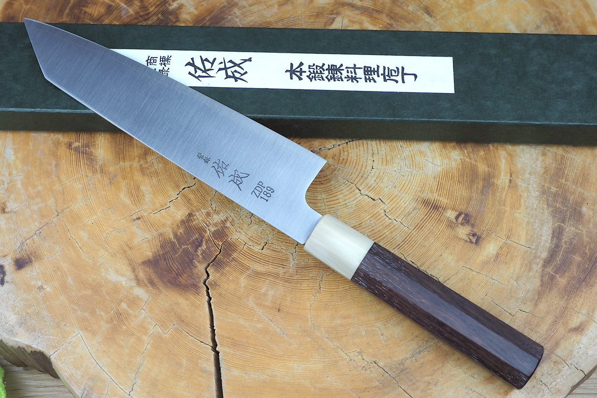 Sukenari ZDP189 Powdered High Speed Steel Kiritsuke (K-tip) Gyuto Chef's knife 21cm with Rosewood & Buffalo Horn Handle