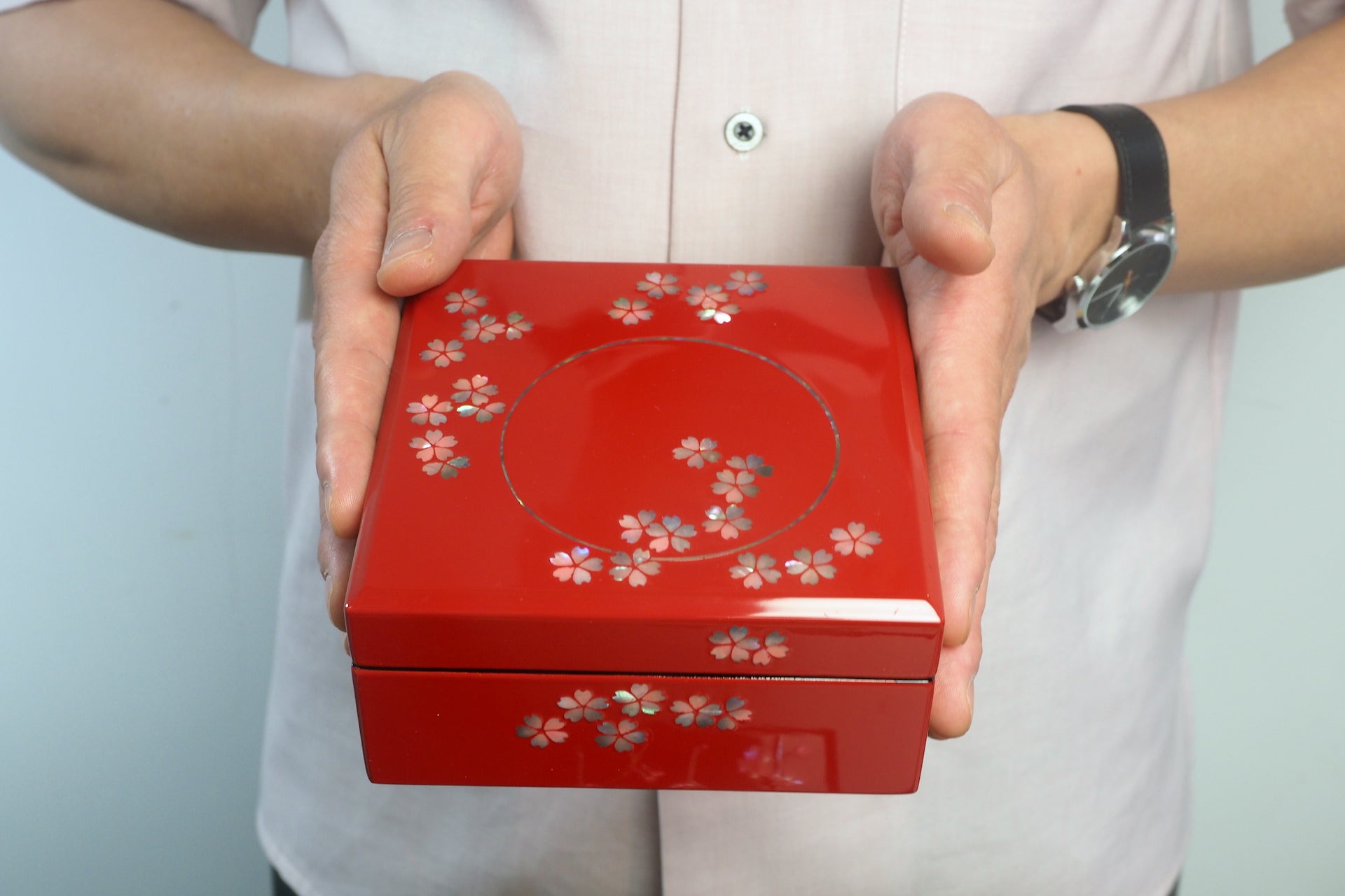 Raden Lacquer Jewel Box - Cherry Blossom Pattern (red) (13.3x13