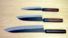 3 Knife set: Sakai Jikko "Crater" Kurouchi Knife Blue Super Steel with Hammered Finish (24cm, 16.5cm, 13.5cm)