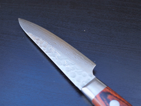 Sakai Jikko Paring Knife-Damascus with hammered finish (8cm)-1